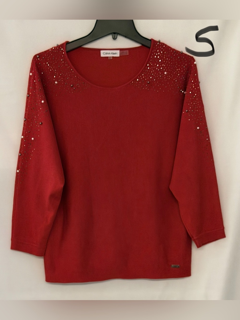 Calvin Klein Red Embellished Scoop Neck Sweater